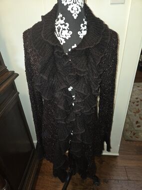 Black/Brown Ruffled Open-Front Women’s Cardigan